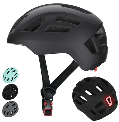 LIRENGUI Casco da bicicletta per bambini con luce posteriore per ragazzi e ragazze, luce posteriore di sicurezza ricaricabile, caschi leggeri e taglia regolabili per multi-sport (Nero, S)
