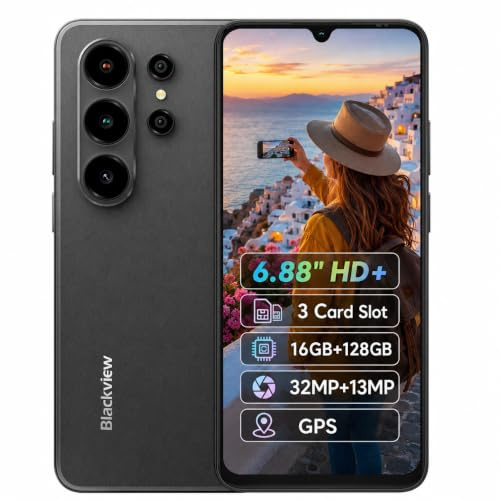 Blackview Wave 10C AI Smartphone, 6,88 HD+ Pantalla, 16GB+128GB(2TB Externa), 3 Asistentes Inteligentes IA, Cámara 32MP+13MP, Ranura para 3 Tarjetas, Android 16 Dual SIM, Teléfono Móvil GPS, Negro
