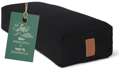#DoYourYoga Bolster Yoga angolare »Paravati« con pula di Farro bio/Lung. ca 67cm e ca. 13cm Altezza - Ideale Come Cuscino Yoga/Cuscino zafu/Cuscino Meditazione/Supporto Meditazione. 100% Cotone- Nero