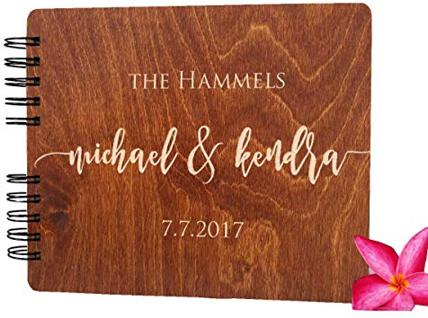 Wooden Wedding Guest Books Personalized (11x8.5, Oak Wood Stain) Rustic Charm Custom Wedding Instant Photo Album 5th Anniversary Party Guest Register Guestbook Made in USA