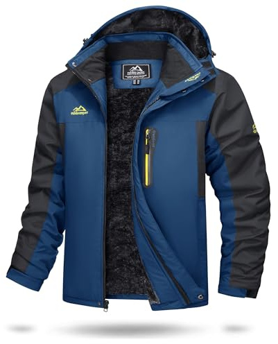 TACVASEN Herren Warme Skijacke Gefütterte Winterjacke Wasserabweisende mit Abnehmbarer Kapuzen (M, Denim Blau)
