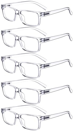 eyekepper 5 Paires Lunettes de Lecture pour Femmes Hommes Monture Plastique Charnières à Ressort, Transparent 2.50