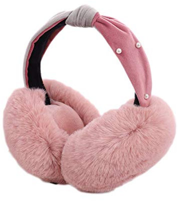 SUNNEE Soft Winter Warm Ear Muffs - Women Foldable Headband Earmuffs Furry Fleece Ear Covers for Cold Weather (Pink)