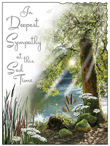 Jonny Javelin - In Deepest Sympathy At This Sad Time Greeting Card - Beautiful Verse Lakeside Tree - Silver Embossed Finish - For Her or Him