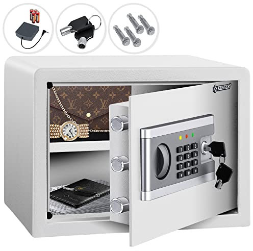KESSERCassaforte elettronica 35x25x25 cm, con scatola per batteria, 3 chiusure a doppio bullone, illuminazione interna, serratura