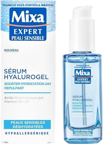 Mixa Expert Serum für empfindliche Haut – Serum Hyalurogel – Booster Hydratation 24 h – reine Hyaluronsäure, Vitamin B3 + B5