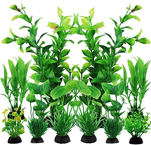PietyPet Fish Tank Accessories Green Plants, 10pcs Green Fish Tank Decorations, Aquarium Decor Plastic Plants