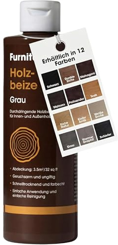 Furniture Clinic Wood Stain (Grey) – Fast Drying, Highly Concentrated, and Easy-to-Apply Wood Stain for All Indoor & Outdoor Wood – Water Based & Non-Toxic – 500ml