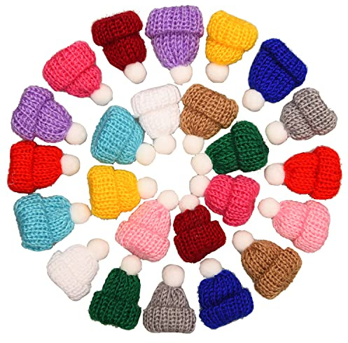 24 delar jul mini stickad hatt träd ornament jultomte keps julfest flaska gör-det-själv handgjorda tillbehör miniatyr (12 färger)