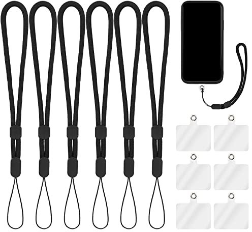 cobee Correa de muñeca de mano con parche de atadura, 6 correas de muñeca de nailon ajustables con 6 almohadillas transparentes para teléfono celular correa de cordón para teléfono celular