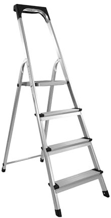 LEMODO Escabeau pliable à 4 marches | Échelle pliante en aluminium | Charge maximale : 150 kg | Échelle domestique avec hauteur de travail de 80 cm | Échelle d'escalier avec barre de sécurité