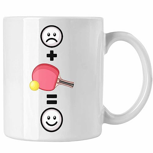 Trendation - Tischtennis Tasse Geschenk für Tischtennis-Spieler Trainer Lustige Geschenkidee :(+ Tischtennis = :) Geburtstag (Weiß)