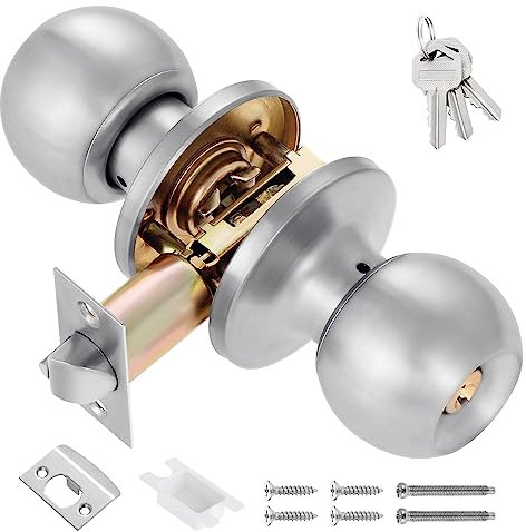 Knpwer Türknauf mit Schloss, Metall Türknauf Drehkugelknauf Runder Türgriff Türdrucker Türgriff (Stil 2, Silber)