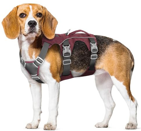 AKAILEA Escape Proof Dog Harness with Handle - Reflective No Pull Dog Vest, Lightweight Full Body Pet Harness Adjustable for Small Dogs Walking,Training(Maroon,Chest:14-22)