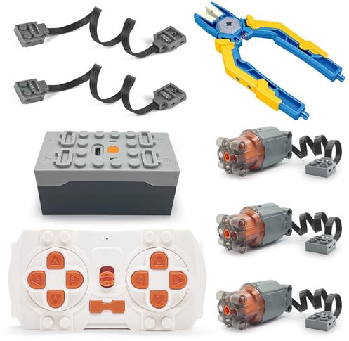 Technik Motor Power Functions Motoren Set, 3x L Motoren, Fernbedienung, Batteriemodul, Plastikzange, Verlängerungskabel, für Technic MOC Klemmbausteine Zubehör (3L)