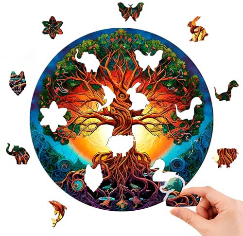 Homewit Puzle de madera para adultos, rompecabezas IQ de 200 piezas, árbol de la vida, 28 cm, rompecabezas de madera para adultos y niños, juguete educativo, juego de pensamiento de pared de madera