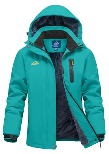 donhobo Damen Skijacke Winter Fleecejacke Wasserdichte Winddichte Warme Fleece Gefütterte Funktions Outdoor Wanderjacke Softshell Jacke mit Abnehmbarer Kapuze, Blau, XS