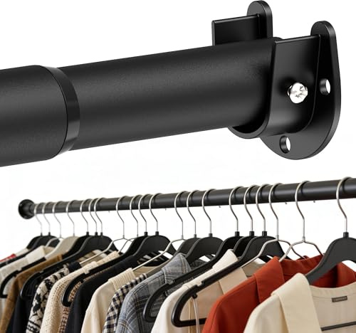 Tringle de garde-robe de 32 mm, tringle télescopique noire pour placard, tringle de 74 à 130 cm avec supports métalliques, 1 ensemble de tringle murale pour vêtements