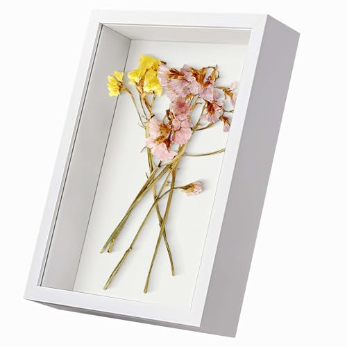 8x6 Photo Frame Shadow Box - Wall & Tabletop Picture Frames 3D for Filling with 2 Wall Nails for Medals Flowers (White432,Depth 3cm)