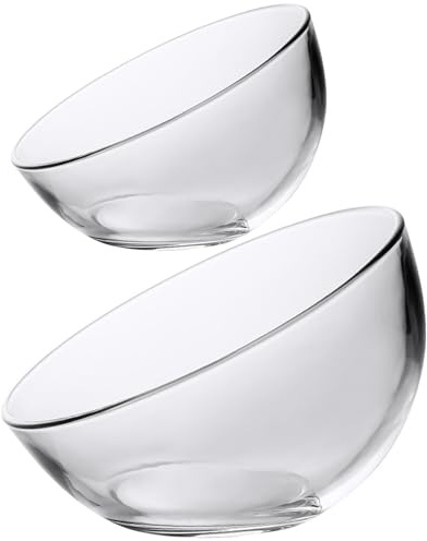 HNJZX Glasschüsseln, klares Glas, schräg geschnitten, geneigt, abgewinkelt, Seifenblasenkugel, dekorative Servierschüssel für Küche, Mikrowelle (800ML+450ml)