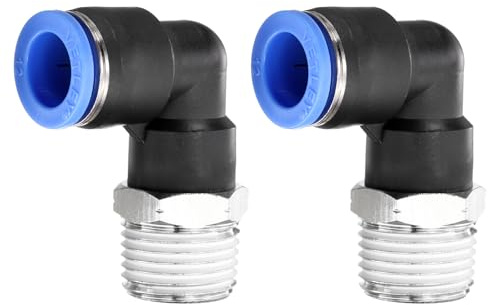 sourcing map 90 Push to Connect Fittings 1/2 NPT x 12mm ID 2pcs | Male Thread,Elbow Fitting Quick Connect Air Hose Pneumatic,for Water Gas Oil Pipe