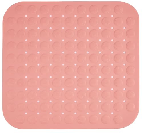 Alfombrilla de Ducha Cuadrada Antideslizante de 48 x 48 cm para bañera, con Ganchos y Orificios de Drenaje, Color Rosa