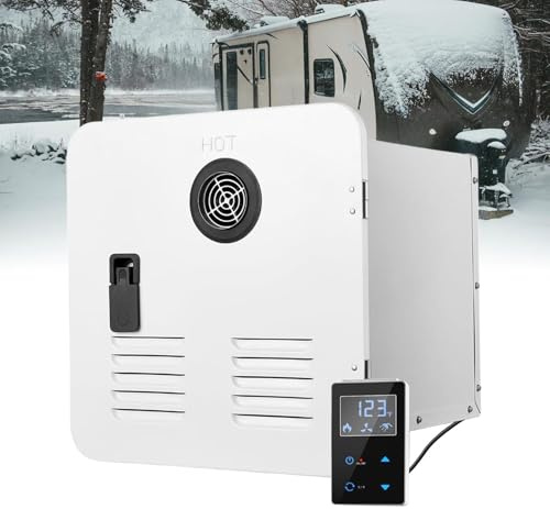 Tanklös varmvattenberedare för husbil, snabbdusch, DC 12V, MAX 3,9 GPM, med 15 x 15 tum svart dörr och fjärrkontroll, perfekt för husbilsägares dagliga användning White