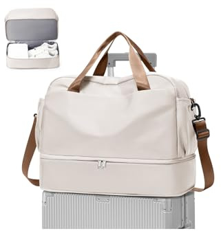 WEPLAN Duffelväska Dam Handbagage Väska 40x30x20 Ryanair Wizz Air Weekendväska Kvinnor Män övernattningsväska Kabinväska Sportväska Sjukhusväska med Skofack Kappsäck Gymväska Resväska,C01-Beige Brunt