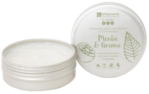 La Saponaria | Crema mani menta e limone, Nutriente e lenitiva, Olio essenziale di Limoni di Sicilia, Aloe Vera, Olio extravergine d’oliva, burro di karité e olio di argan, 60ml