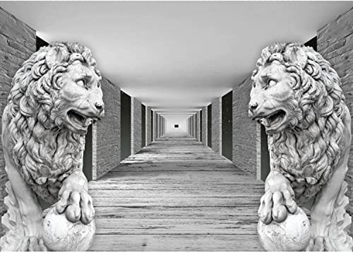 Runa Art Papel tapiz fotográfico 396 x 280 cm leones de piedra 3 Efecto | Lana Decoración De Pared Sala Cuarto | Fabricación alemana | gris negro 9165012b