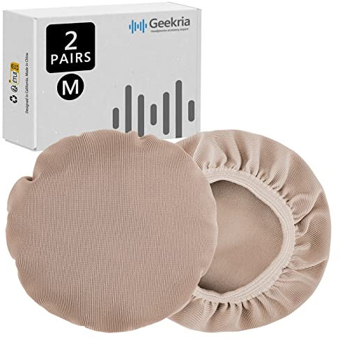 Geekria Fundas para Auriculares de Tela Flexible, elásticas y Lavables, Protectores Sanitarios para Auriculares de 9 a 14 cm, Ideales para Gimnasio, Entrenamiento (marrón Claro, 2 Pares)