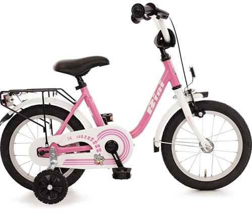 Bibi Kinderfahrrad 14 Zoll mit Rücktrittbremse und Stützrädern Fahrrad für Kinder Junge Mädchen Kinderrad Pink