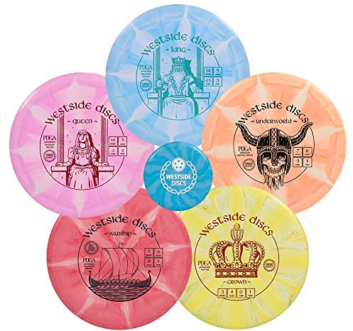 Westside Discs Origio Burst 5-Disc Golf Starter Set - Beginner Disc Golf Accessories for Men - 2X Drivers, 1x Fairway Driver, 1x Midrange & 1x Putter - Mini Marker Included - Colors Will Vary