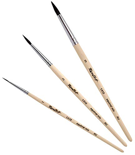 Set de 3 Pinceaux Peinture Roubloff, Tailles 1-3-5 | Mélange de Poils d'Écureuil et Synthétiques | Extrémité de Brosse Conique, Idéale pour les Aquarelles | Set 3 pinceaux ronds tailles 1, 3, 5, mix poils écureuil et synthétiques, pour aquarelle, gouache et glacis