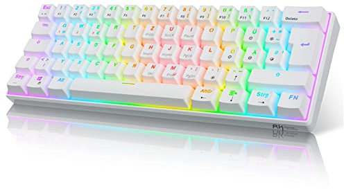 RK61 Mechanische Gaming-Tastatur, 2,4 GHz Kabellose/Bluetooth/Verkabelte 60% Mechanische Tastatur 61 Tasten, Hot-Swap-fähiger Brauner Schalter mit RGB-Beleuchtung für Win/Mac Weiß (QWERTZ)