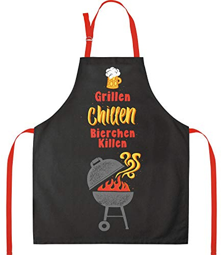 GRUSS & CO Küchenschürze mit Motiv Grillen, Chillen | Baumwolle, 60 cm x 45 cm, farbiger Motivdruck | Geschenk, Küche, Kochen, Grillen | 47102