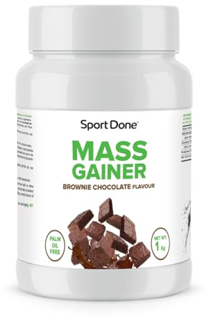 Sportdone - Preparado en Polvo Proteico | Sabor Brownie | Enriquecido con Creatina y Taurina | Alto en Hidratos de Carbono | Con Vitaminas Esenciales | Bote 1 Kg