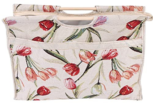 Agatige Knitting Organizer,Exquisite Wood Handle Fabric Knitting Bag Foldable Storage Bag with Convenient Zipper Fastener for Knitting Needles Sewing Tools 42 * 30 * 11cm