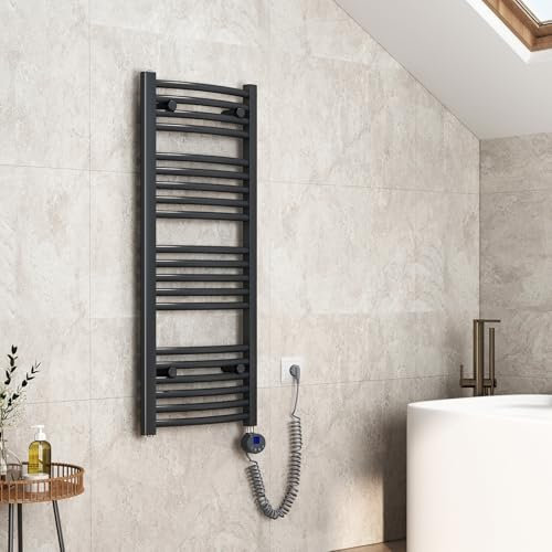 EMKE Seche Serviette Electrique, 1200 x 400 mm Anthracite 500W, Chauffe Serviette Salle de Bain avec Thermostat,Sèche Serviette électrique,Porte-Serviettes Chauffant