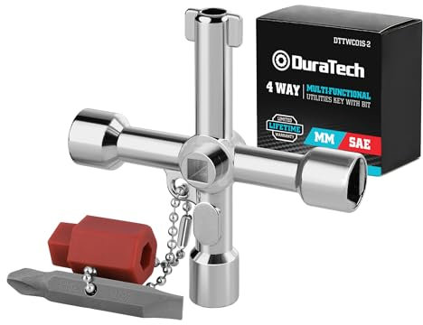 DURATECH Meter Box Key Gas Key with Bit, 1-Pack, 4-Way Multi-Functional Utilities Key for Electric Elevator Cupboard Cabinet Water Gas Meter Opening