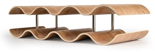 TRUDING 7 Bottle Freestanding Wine Rack - Wooden Countertop & Floor Standing Wine Bottle Holder - Modern Wavy Design - 2 Tier, 3.1 inches H x 8.6 inches W x 6.2 inches D
