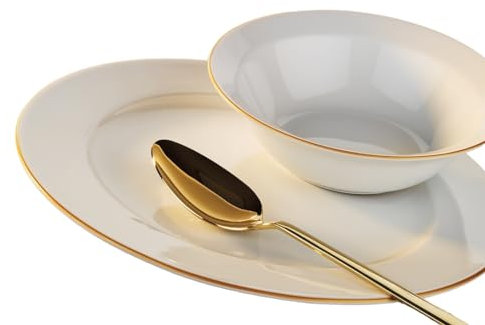 Porland Mina - Vajilla de Porcelana de 18 Piezas Dorada - Completa y Elegante