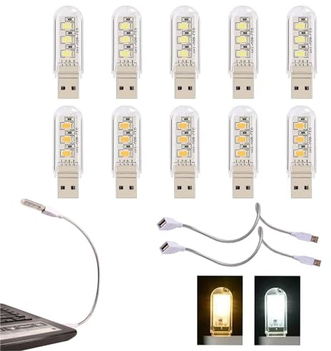 USB Schwanenhals, Flexible Tastaturlicht, USB Anschluss Leselampe, Notebook-Leselampe (5 Weiß + 5 Warmes Gelb)