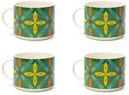Excelsa Puebla Lot de 4 tasses jumbo en porcelaine, capacité 500 ml, multicolore