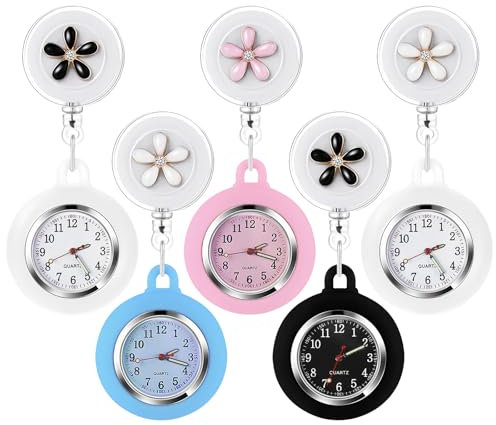 BORDEAG 5 Stück Krankenschwester Uhr, Schwesternuhren, Krankenschwester Taschenuhr Krankenschwesteruhr Einziehbar Taschenuhren Zeiger Arzt Taschenuhr Mit Clip Für Damen Herren Arzt Pfleger