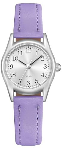 CIVO Leder Damenuhr Analog Armbanduhr: Klein Gehäuse Uhr für Frauen - Wasserdicht Damen Uhr Quarz Elegante Lila
