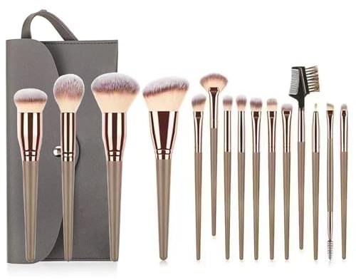 YPYMOD 15pcs Pinceau Maquillage Set, pour fond De Teint Mélange Poudre pour Le Visage Blush Concealers Ombres à Paupières, avec Trousse de Maquillage