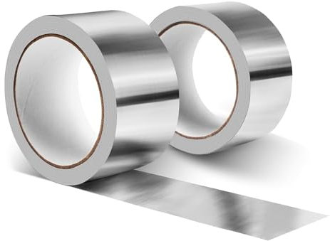 XHYASD Lot de 2 rouleaux de ruban adhésif en aluminium - 50 mm x 50 m - Résistant à la chaleur - Autocollant - Étanche - Pour sceller, isoler et réparer
