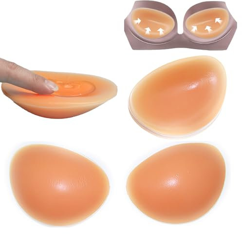 CUKIN Adhesive Silicone Bra Pads - Push Up Enhancer Inserts | Removable Chicken Fillets for Bikini & Bras | Orange | 1 Pair