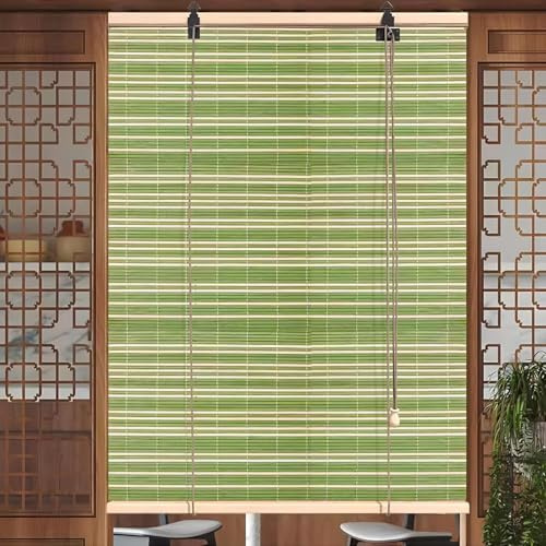 Eiauiuo Green Bamboo Roller Blinds With Lifter – UV & Sun Protection, Privacy Protection, Side Pull Wooden Blinds For Garden, Balcony & Teahouse, Roman Curtain, Natural Bamboo(100x220)